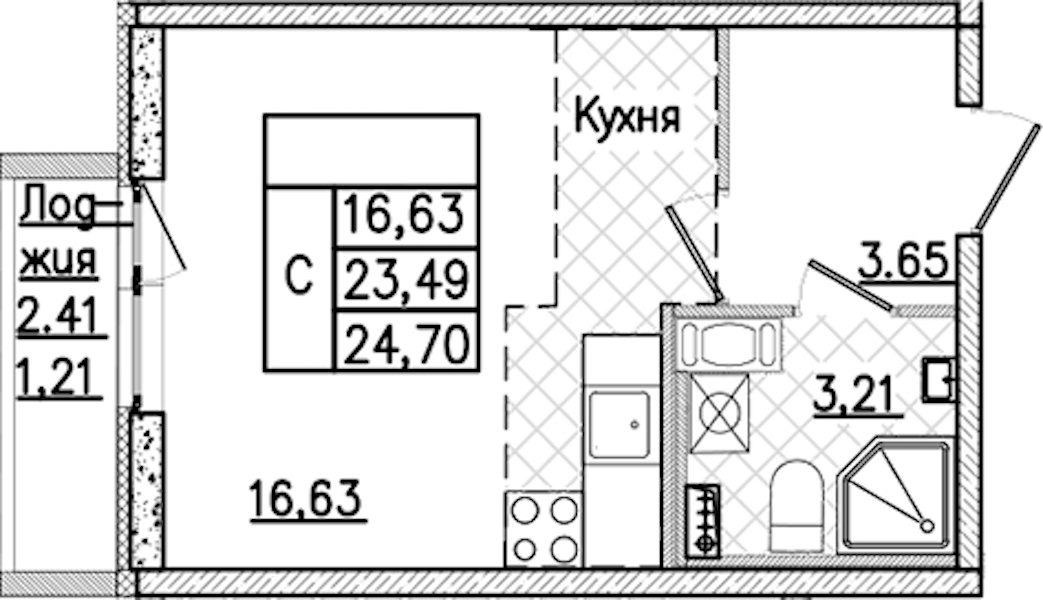 Квартира студия 24.7 м², 3/9 эт., ЖК «Кинопарк»