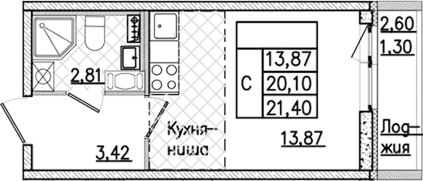 Квартира студия 21.4 м², 4/9 эт., ЖК «Кинопарк»