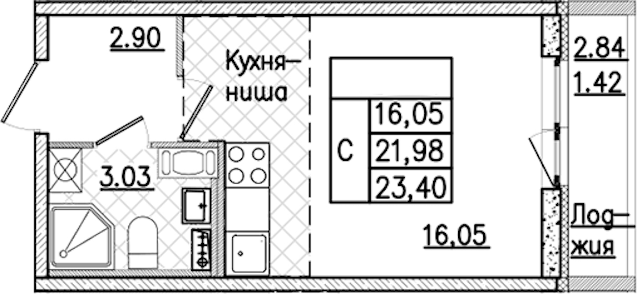 Квартира студия 23.4 м², 6/9 эт., ЖК «Кинопарк»