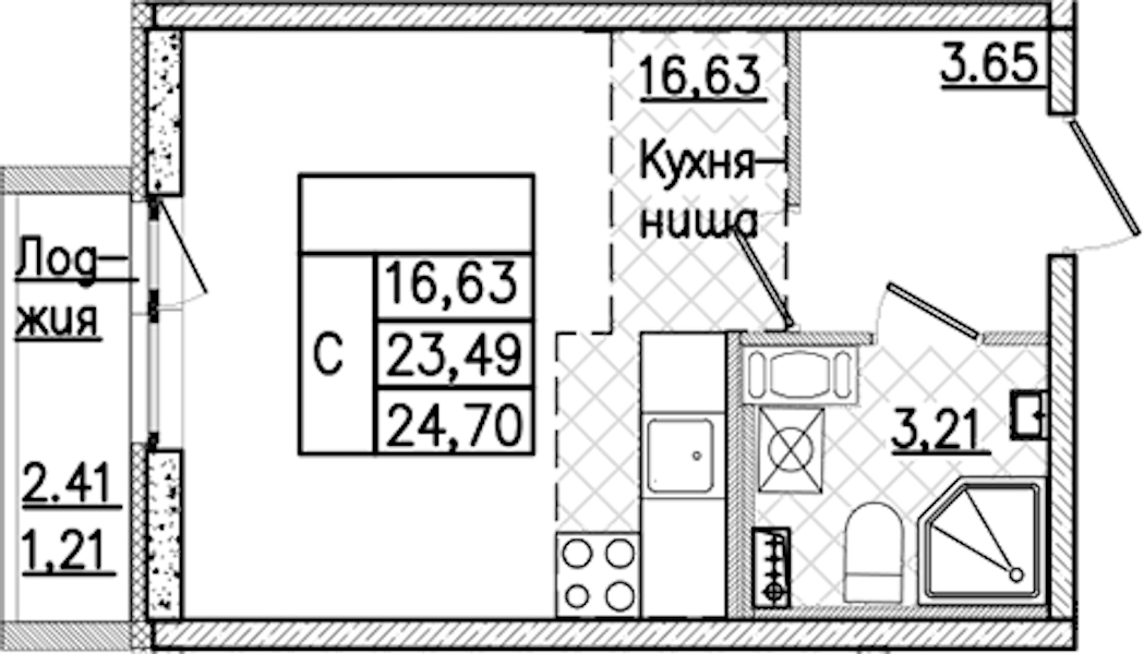 Квартира студия 24.7 м², 6/9 эт., ЖК «Кинопарк»