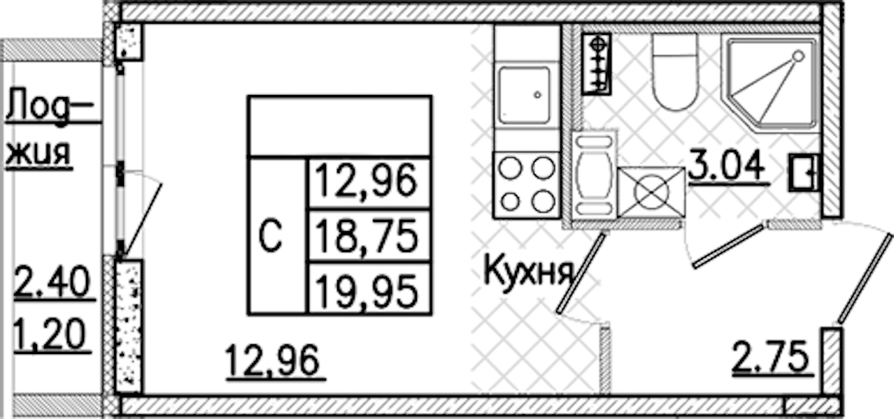 Квартира студия 19.95 м², 7/9 эт., ЖК «Кинопарк»