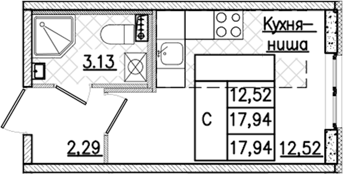 Квартира студия 17.94 м², 1/9 эт., ЖК «Кинопарк»