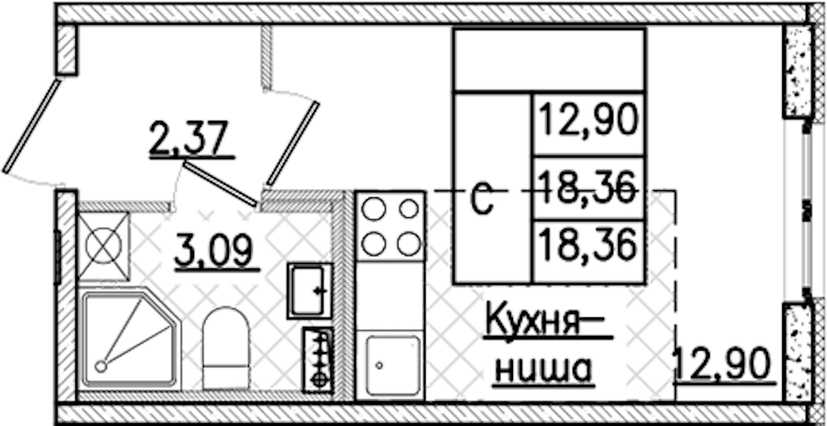 Квартира студия 18.36 м², 1/9 эт., ЖК «Кинопарк»