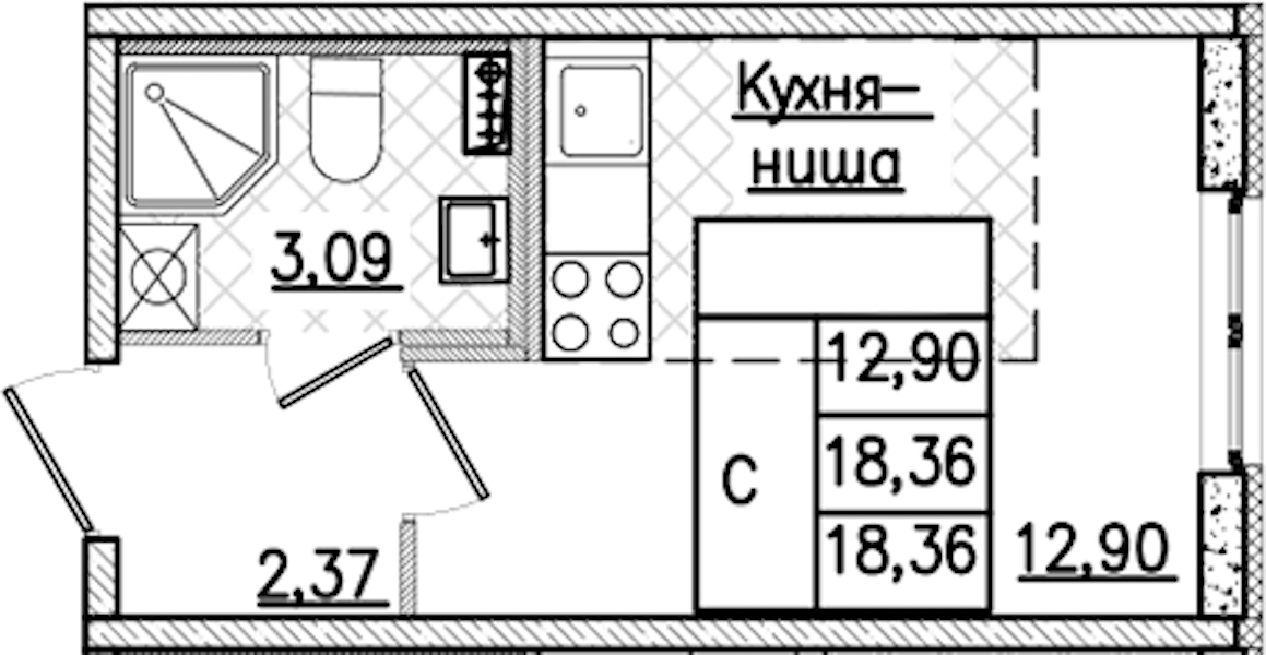 Квартира студия 18.36 м², 1/9 эт., ЖК «Кинопарк»