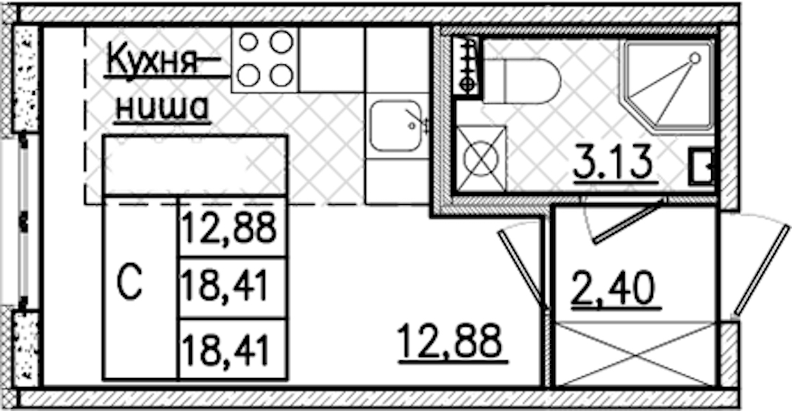 Квартира студия 18.41 м², 2/9 эт., ЖК «Кинопарк»