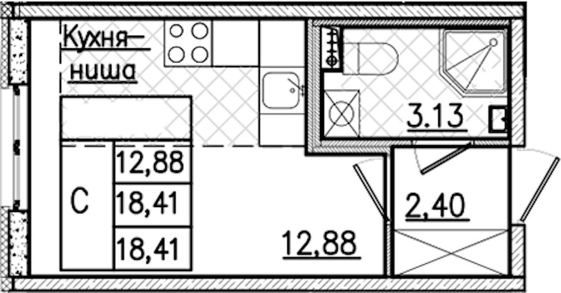 Квартира студия 18.41 м², 2/9 эт., ЖК «Кинопарк»