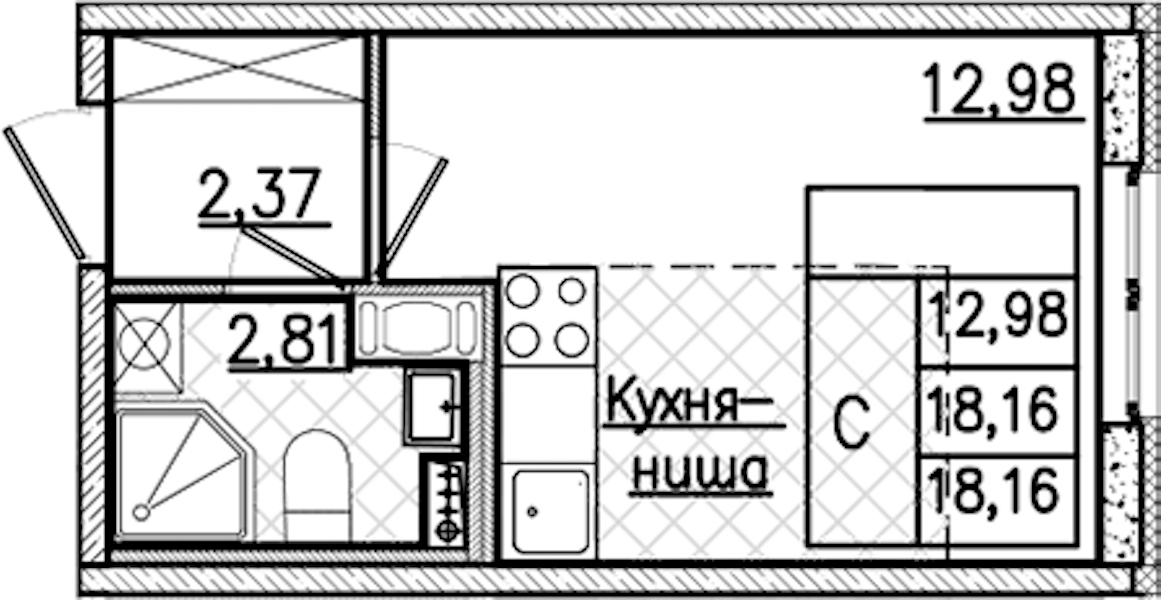 Квартира студия 18.16 м², 2/9 эт., ЖК «Кинопарк»