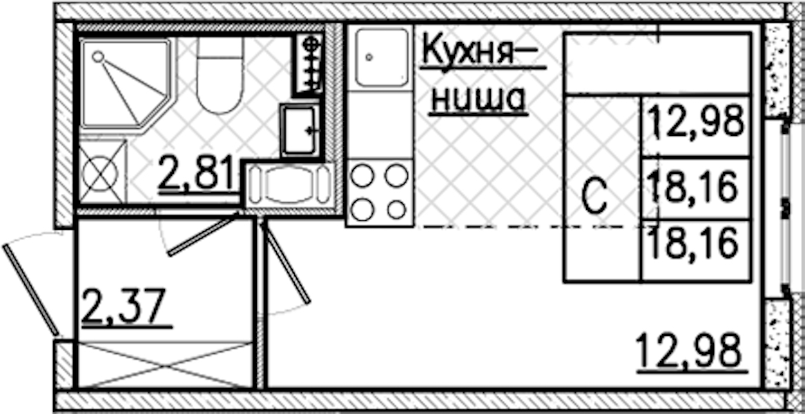 Квартира студия 18.16 м², 2/9 эт., ЖК «Кинопарк»