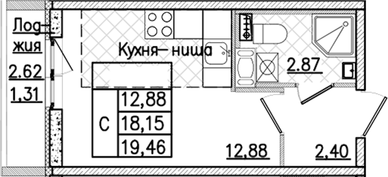 Квартира студия 19.46 м², 3/9 эт., ЖК «Кинопарк»
