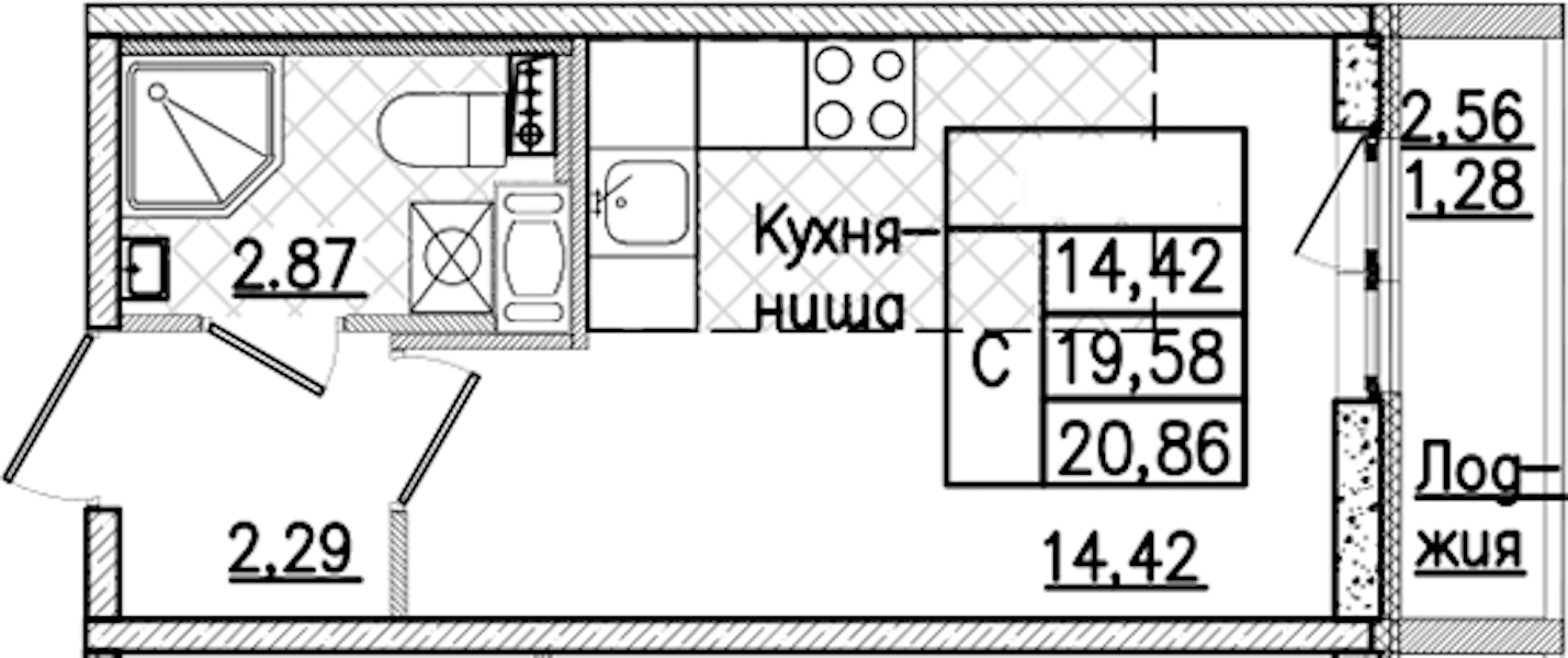 Квартира студия 20.86 м², 3/9 эт., ЖК «Кинопарк»