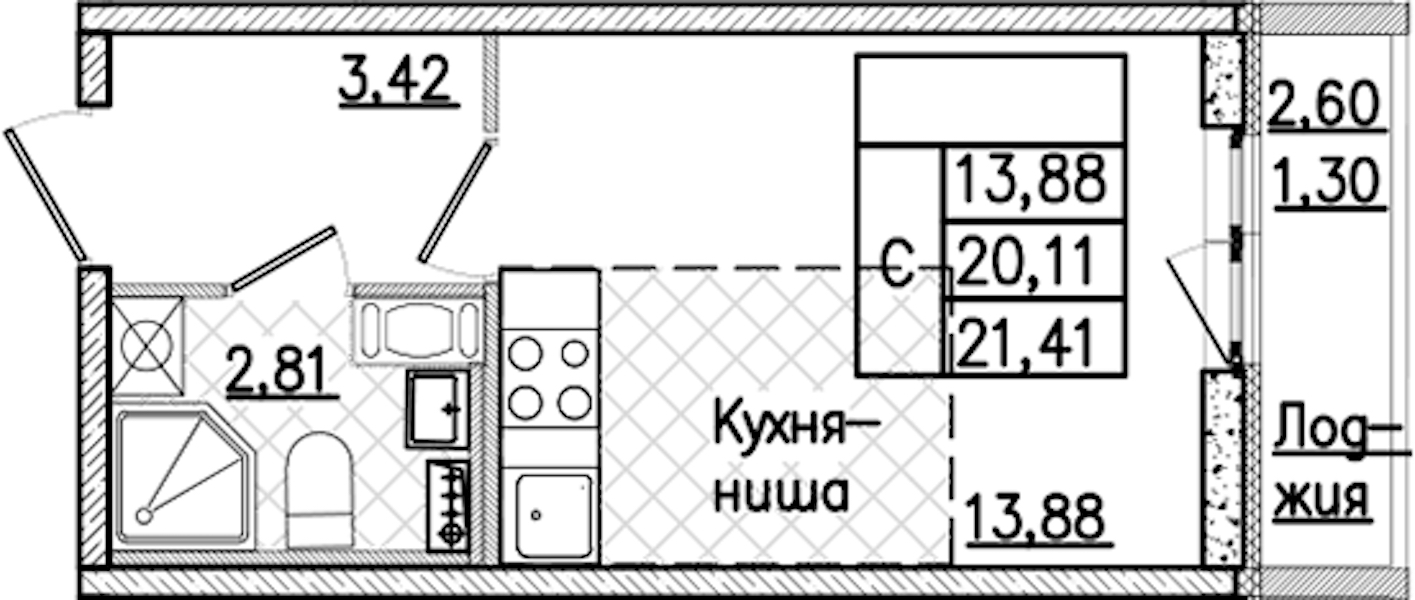 Квартира студия 21.41 м², 3/9 эт., ЖК «Кинопарк»