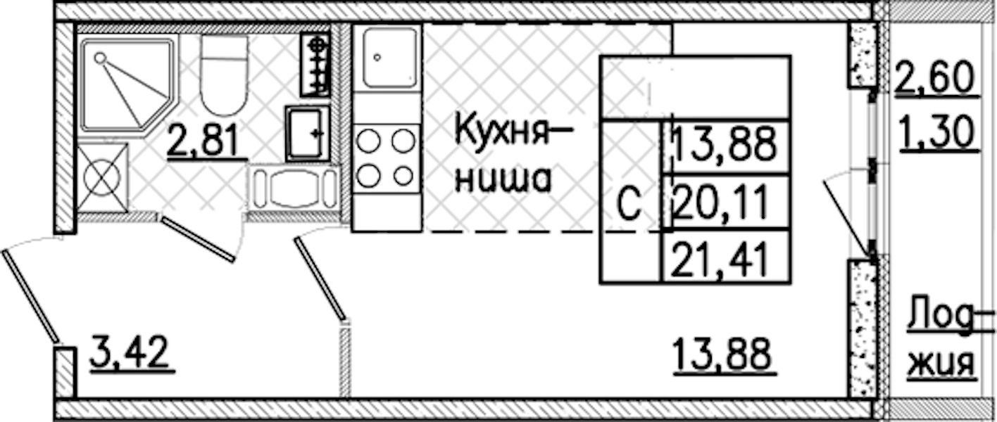 Квартира студия 21.41 м², 3/9 эт., ЖК «Кинопарк»