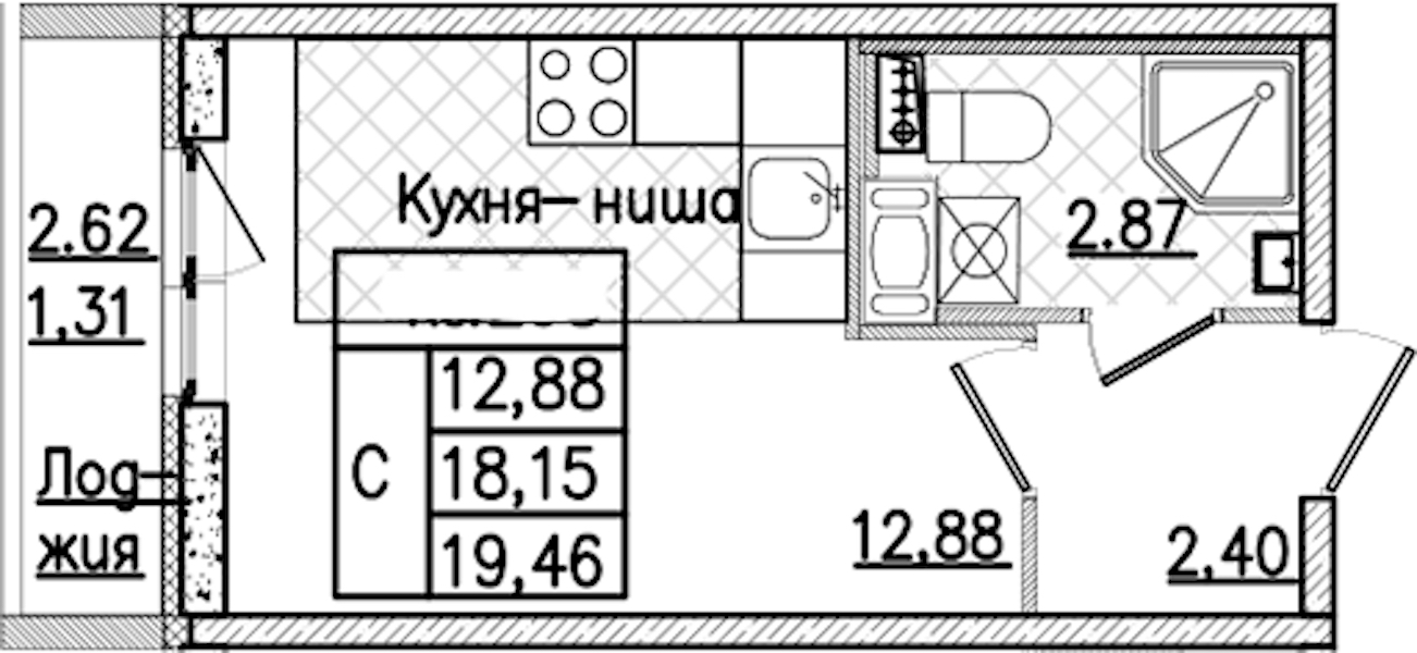 Квартира студия 19.46 м², 6/9 эт., ЖК «Кинопарк»