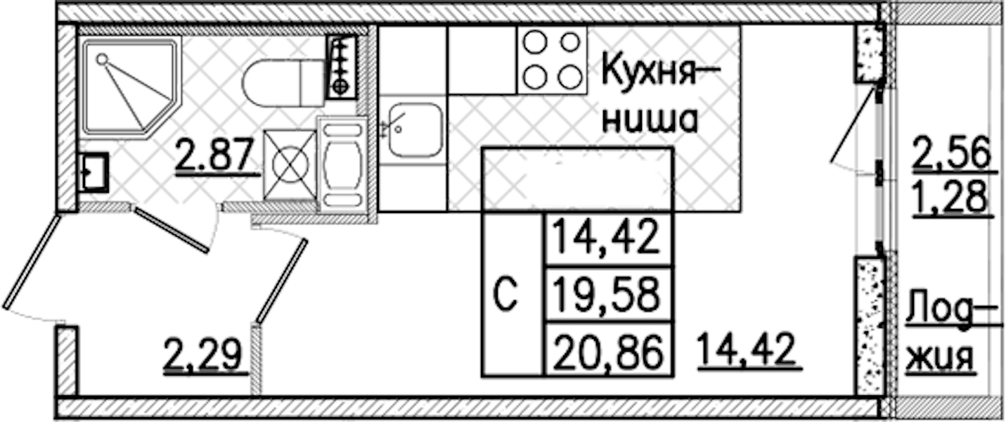 Квартира студия 20.86 м², 9/9 эт., ЖК «Кинопарк»