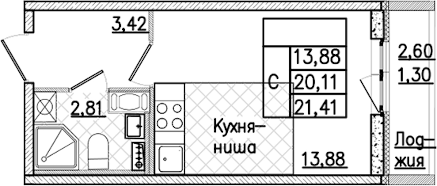 Квартира студия 21.41 м², 9/9 эт., ЖК «Кинопарк»