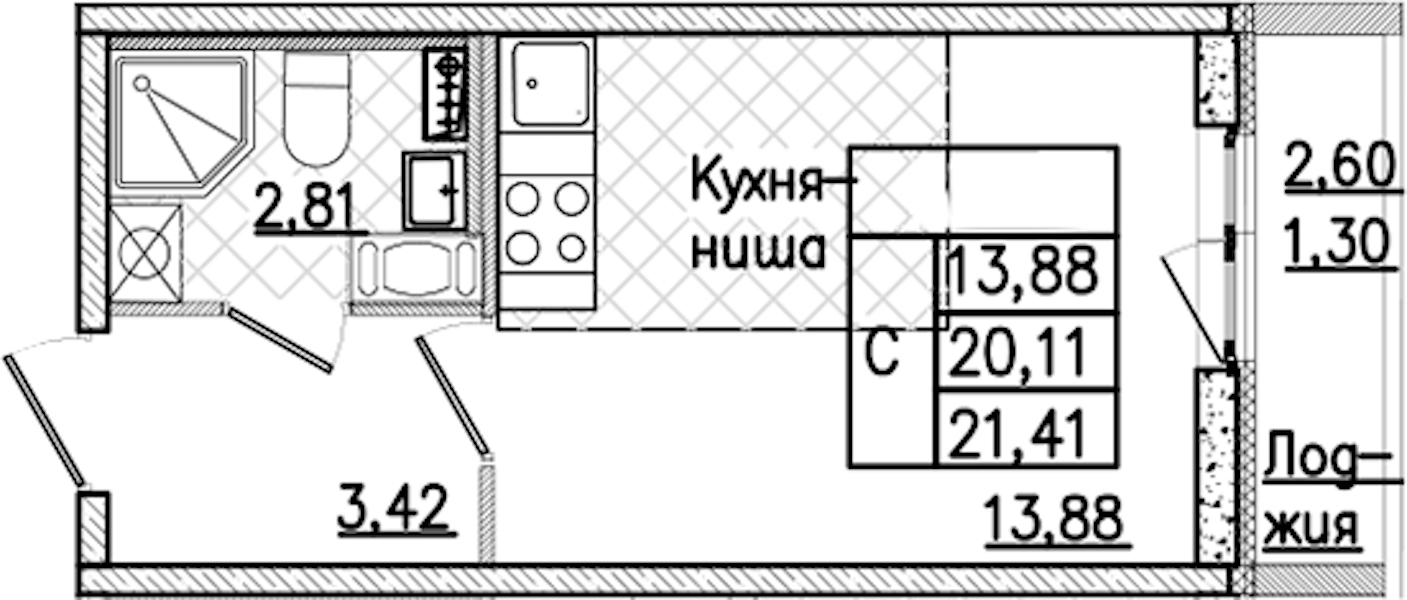 Квартира студия 21.41 м², 9/9 эт., ЖК «Кинопарк»