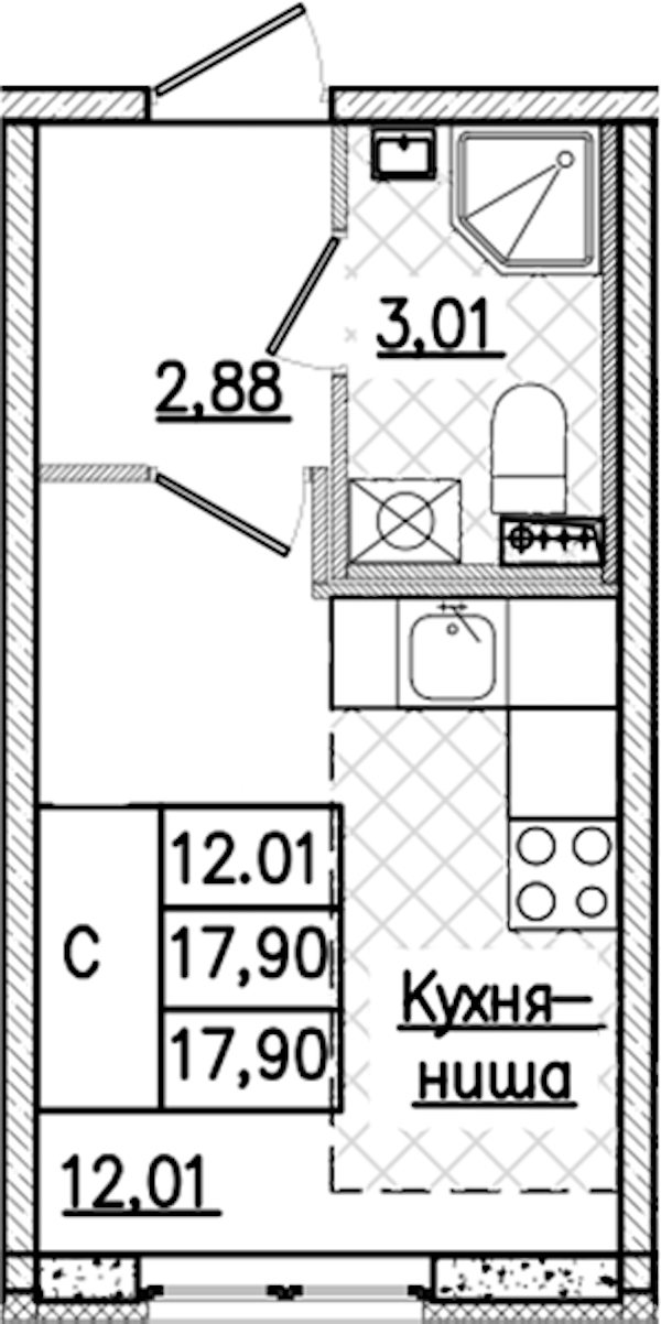 Квартира студия 17.9 м², 1/9 эт., ЖК «Кинопарк»