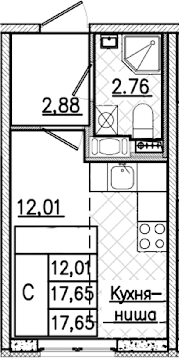 Квартира студия 17.65 м², 2/9 эт., ЖК «Кинопарк»