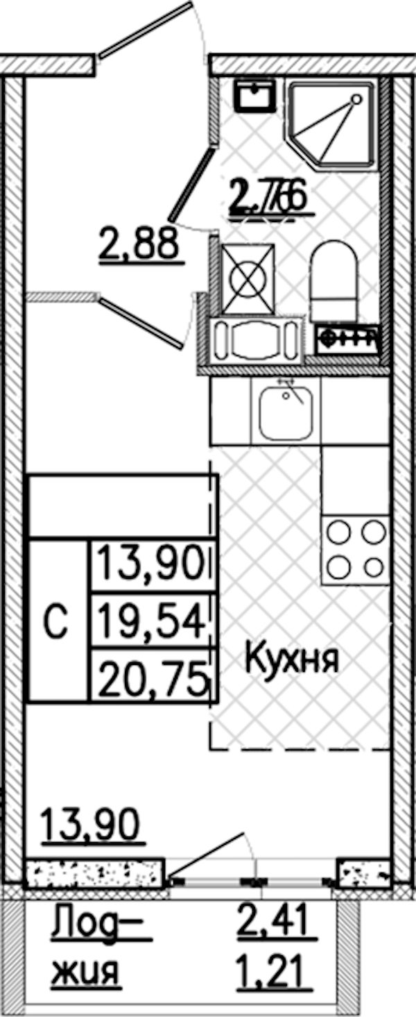 Квартира студия 20.75 м², 3/9 эт., ЖК «Кинопарк»