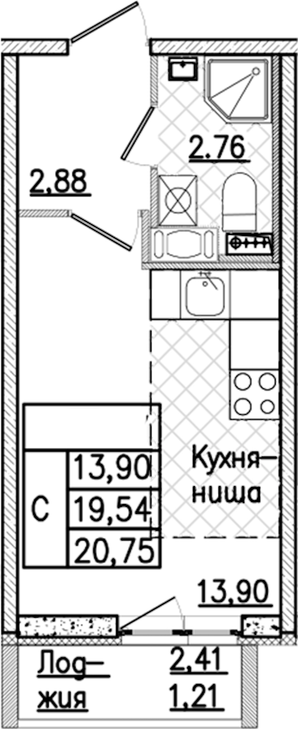 Квартира студия 20.75 м², 6/9 эт., ЖК «Кинопарк»