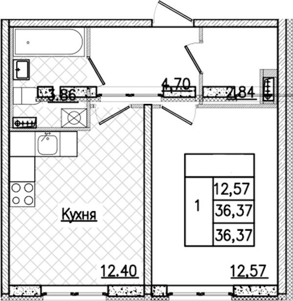 1-комнатная квартира 36.37 м², 1/9 эт., ЖК «Кинопарк»