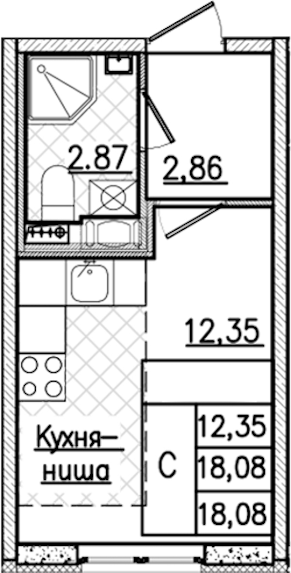 Квартира студия 18.08 м², 2/9 эт., ЖК «Кинопарк»