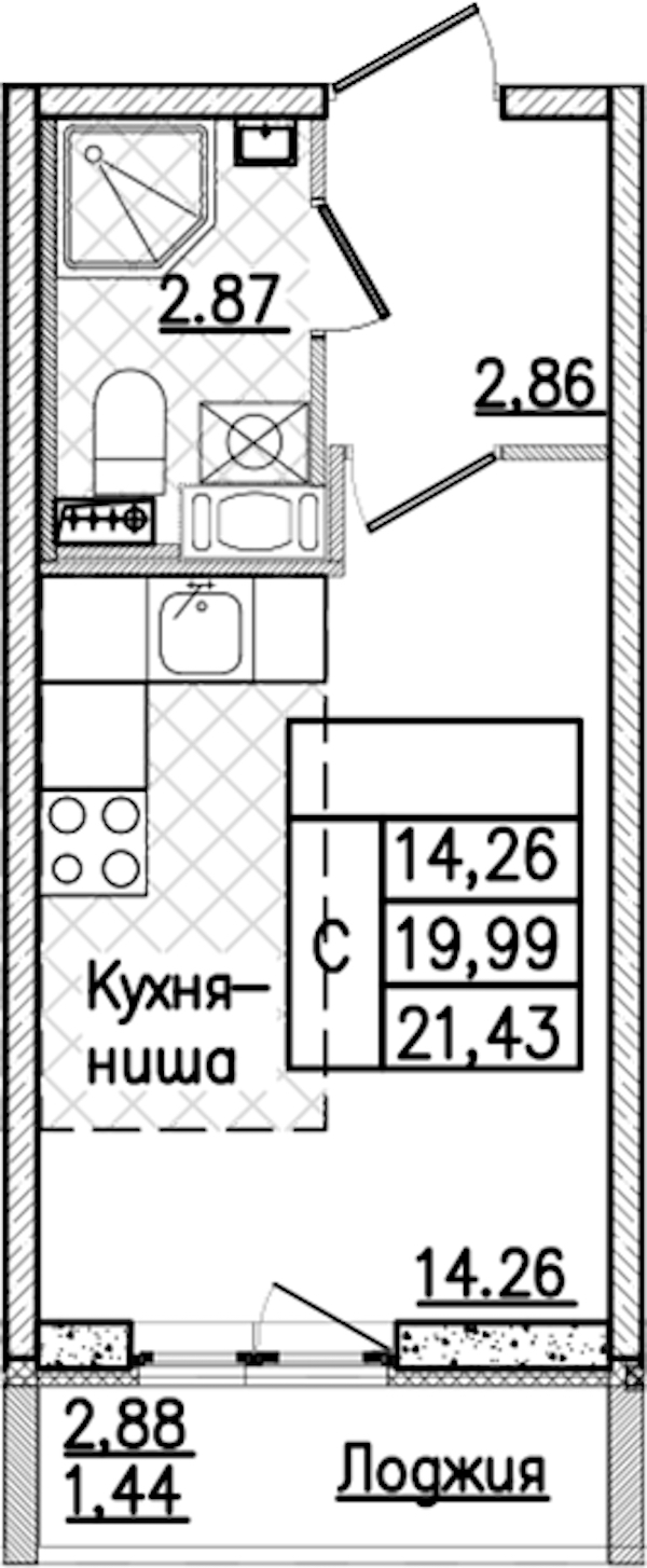 Квартира студия 21.43 м², 3/9 эт., ЖК «Кинопарк»