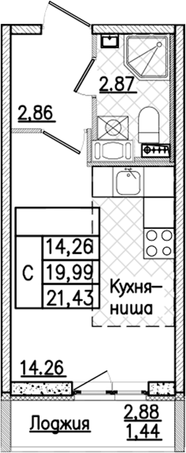 Квартира студия 21.43 м², 3/9 эт., ЖК «Кинопарк»