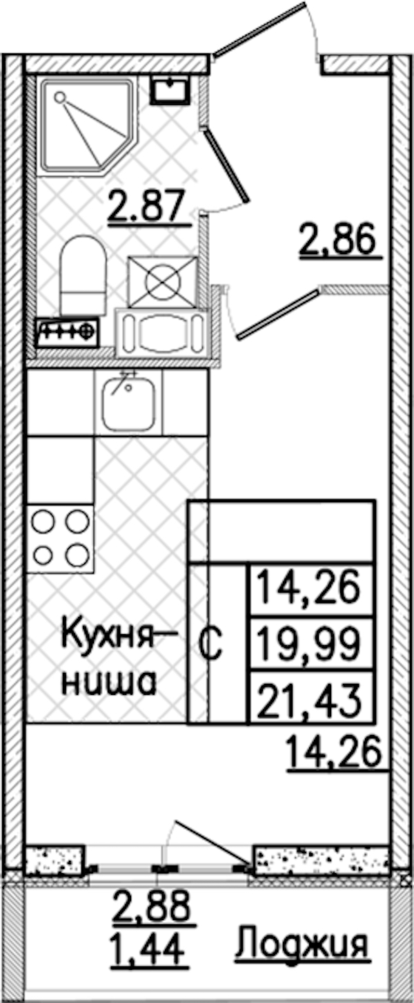 Квартира студия 21.43 м², 7/9 эт., ЖК «Кинопарк»