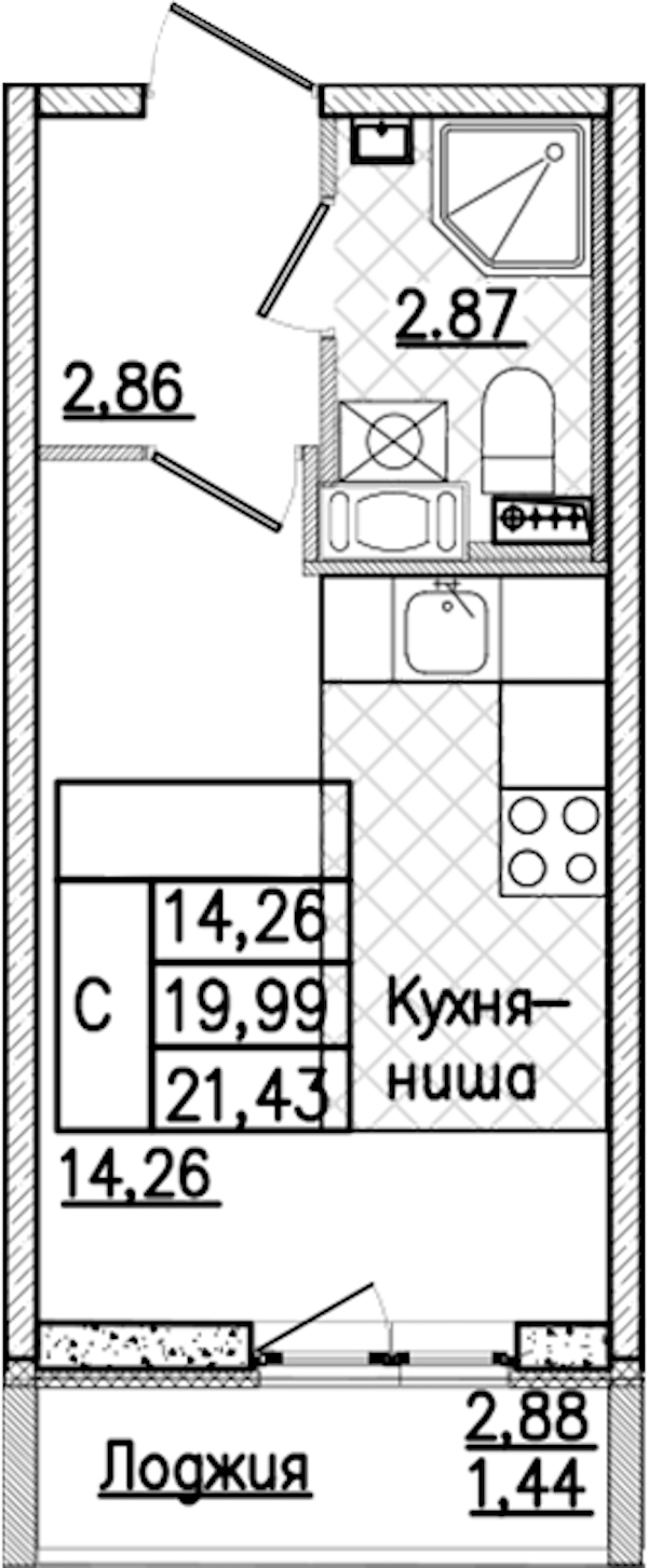 Квартира студия 21.43 м², 7/9 эт., ЖК «Кинопарк»