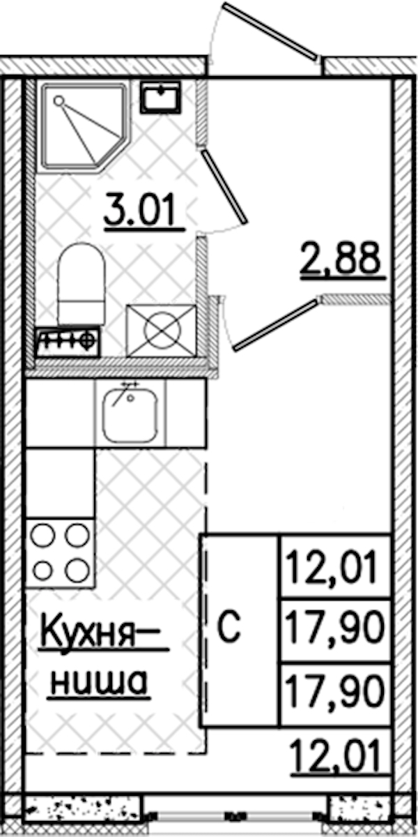 Квартира студия 17.9 м², 1/9 эт., ЖК «Кинопарк»