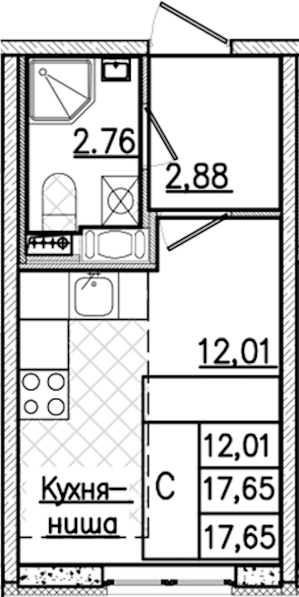 Квартира студия 17.65 м², 2/9 эт., ЖК «Кинопарк»