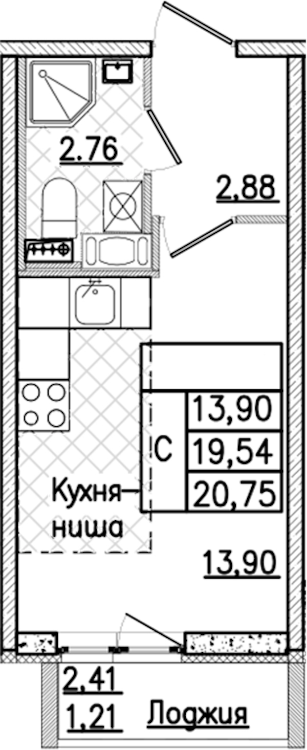 Квартира студия 20.75 м², 3/9 эт., ЖК «Кинопарк»
