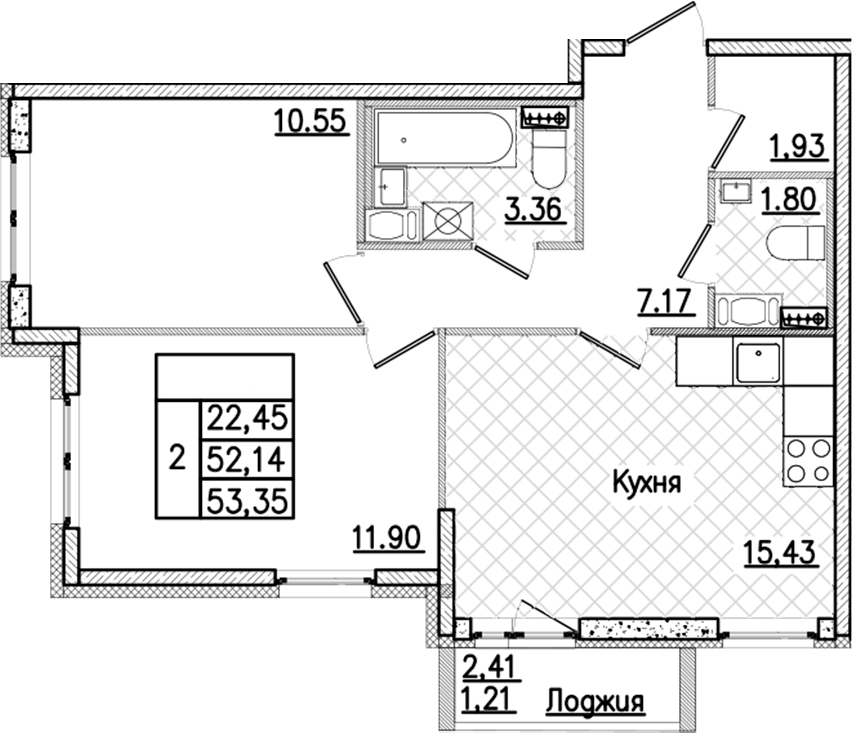 2-комнатная квартира 53.35 м², 3/9 эт., ЖК «Кинопарк»