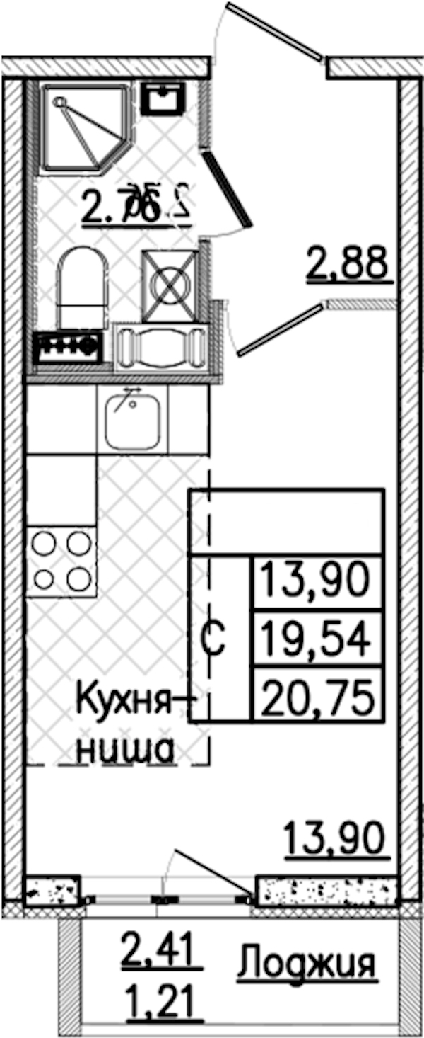 Квартира студия 20.75 м², 8/9 эт., ЖК «Кинопарк»