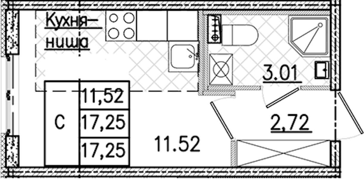 Квартира студия 17.25 м², 1/9 эт., ЖК «Кинопарк»