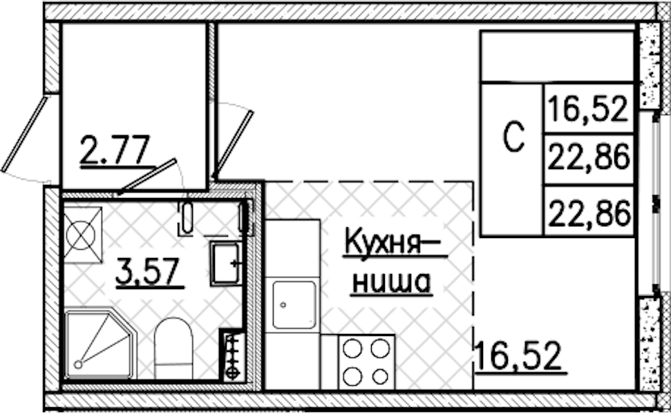 Квартира студия 22.86 м², 2/9 эт., ЖК «Кинопарк»
