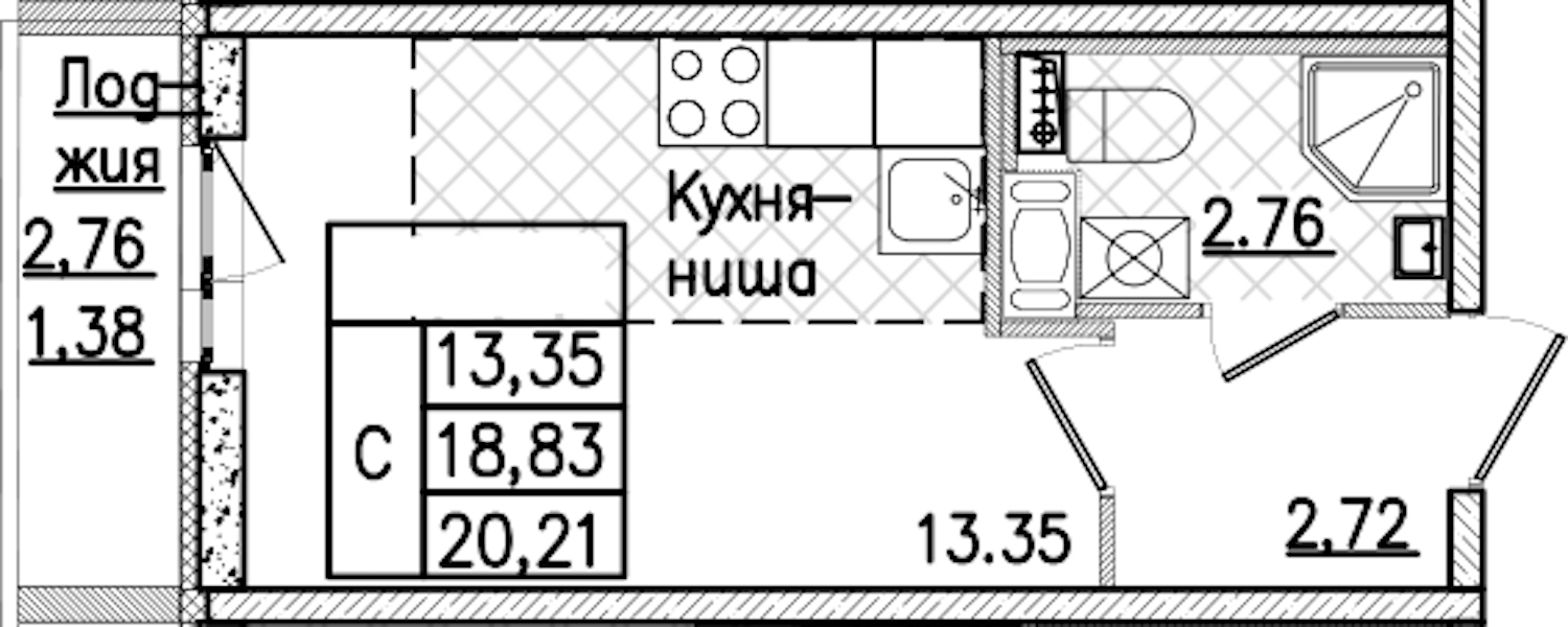 Квартира студия 20.21 м², 3/9 эт., ЖК «Кинопарк»