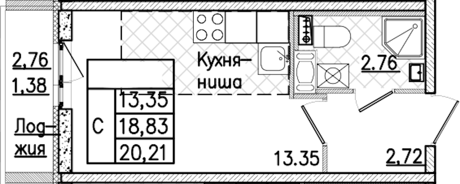 Квартира студия 20.21 м², 7/9 эт., ЖК «Кинопарк»