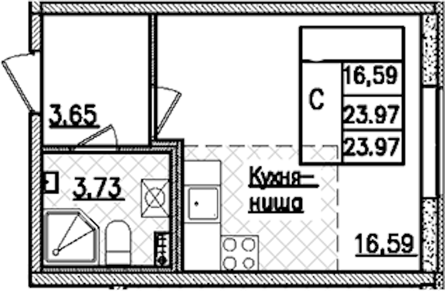 Квартира студия 23.97 м², 2/9 эт., ЖК «Кинопарк»