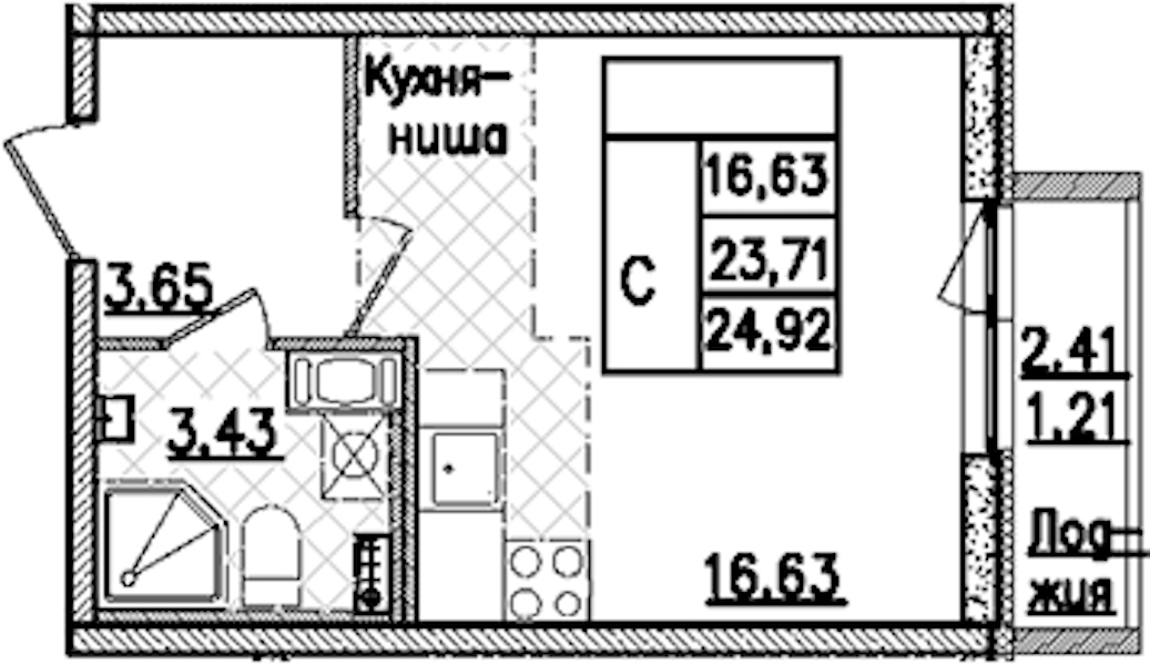 Квартира студия 24.92 м², 3/9 эт., ЖК «Кинопарк»