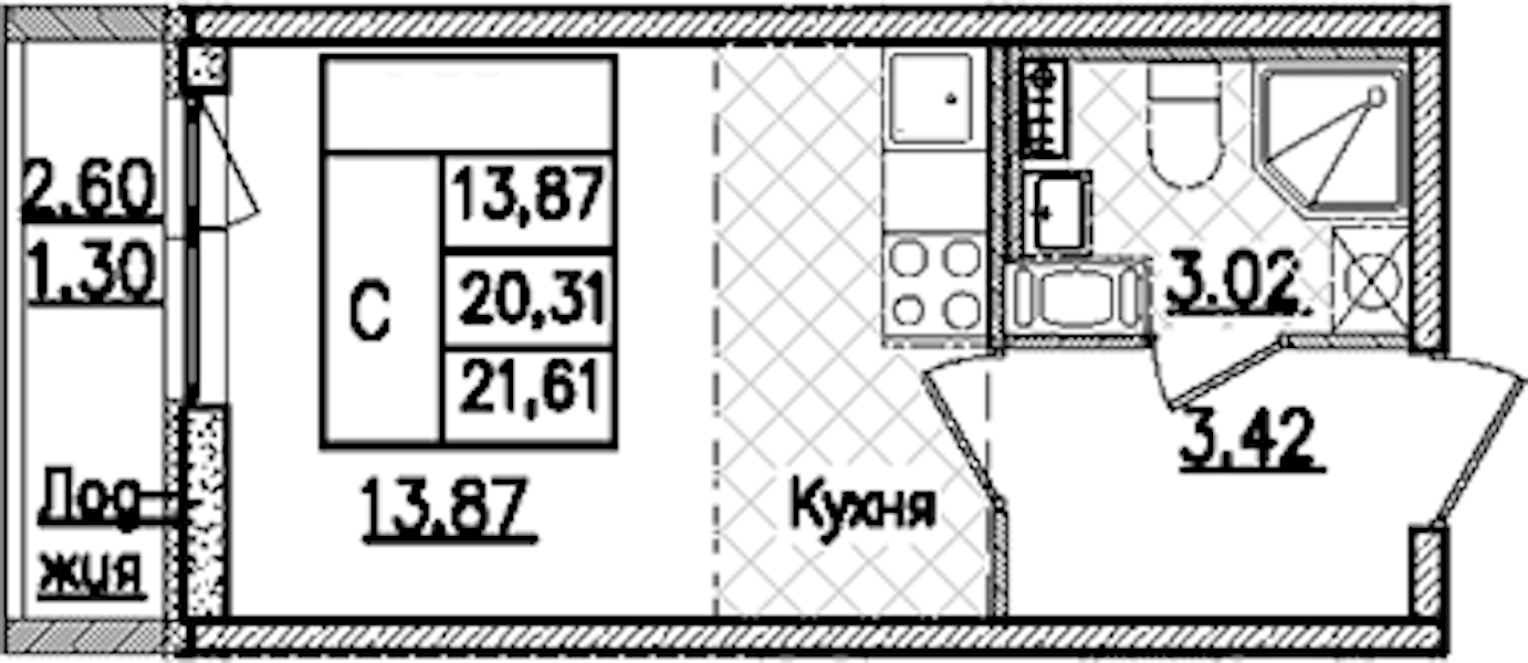 Квартира студия 21.61 м², 3/9 эт., ЖК «Кинопарк»