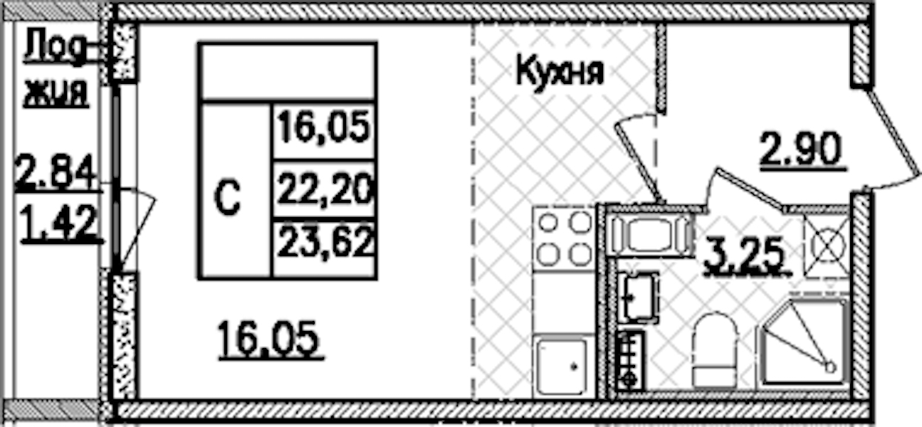 Квартира студия 23.62 м², 3/9 эт., ЖК «Кинопарк»