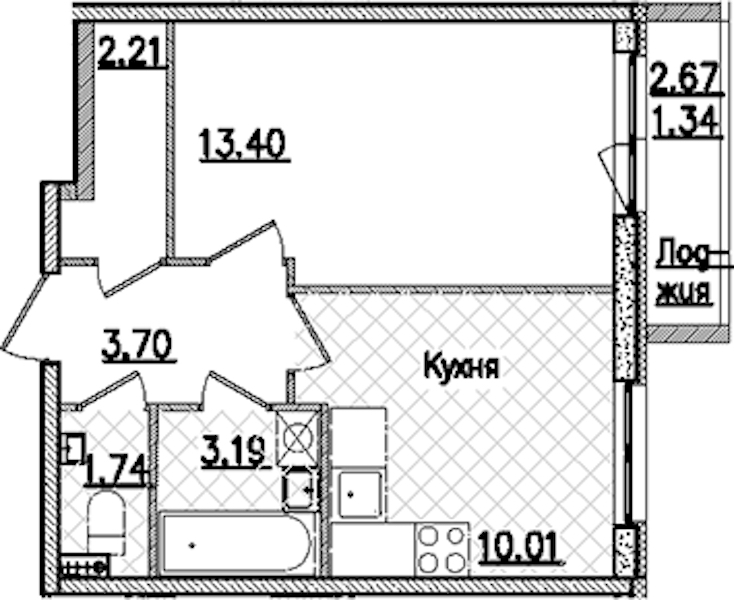 1-комнатная квартира 35.59 м², 3/9 эт., ЖК «Кинопарк»