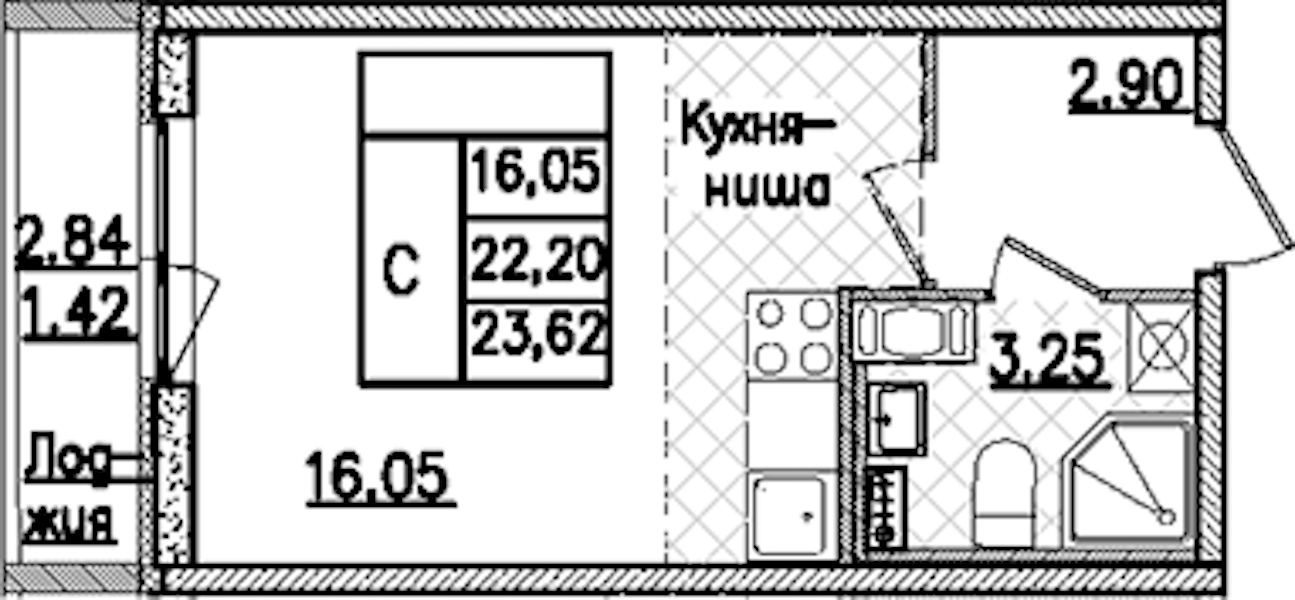Квартира студия 23.62 м², 4/9 эт., ЖК «Кинопарк»