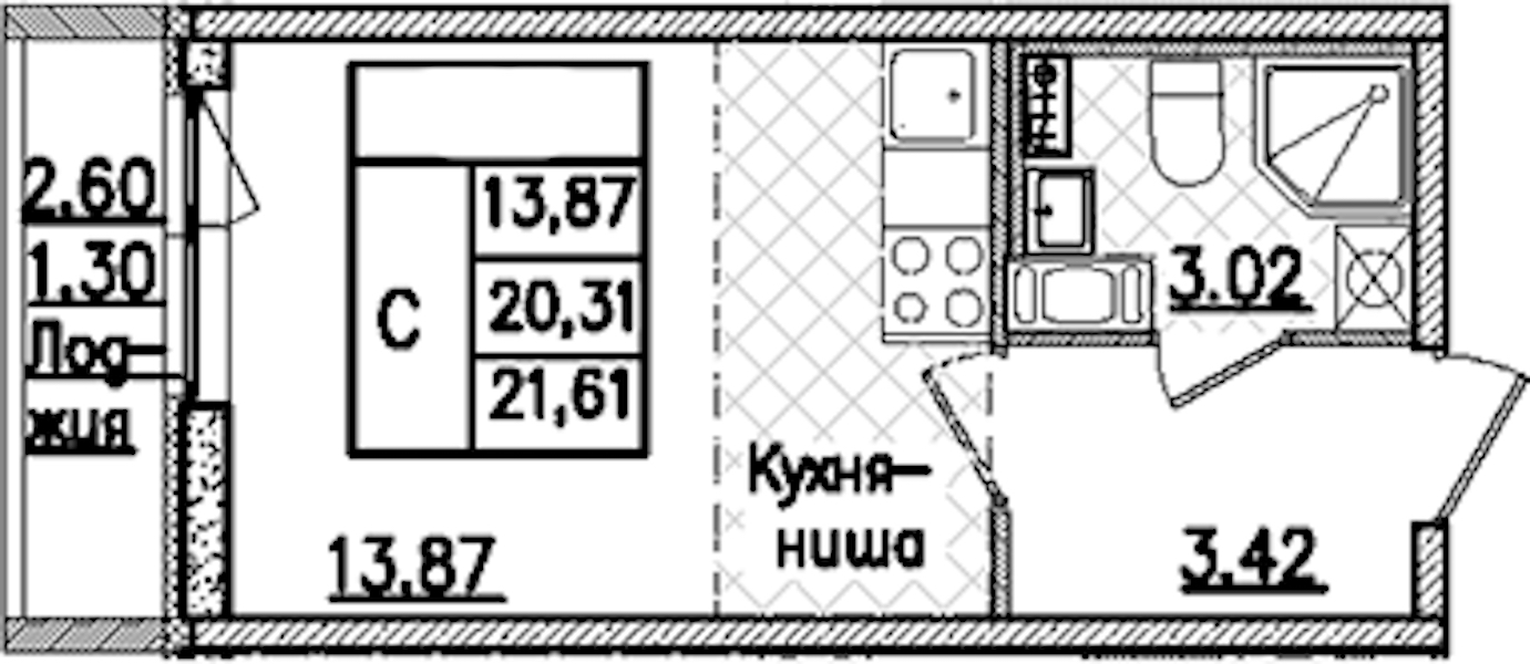 Квартира студия 21.61 м², 5/9 эт., ЖК «Кинопарк»