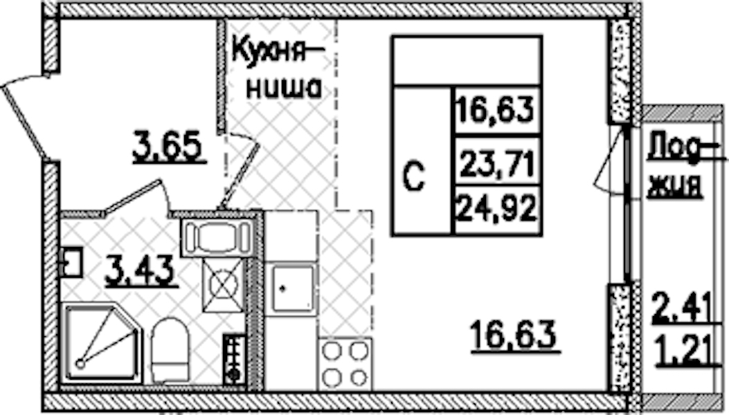 Квартира студия 24.92 м², 9/9 эт., ЖК «Кинопарк»