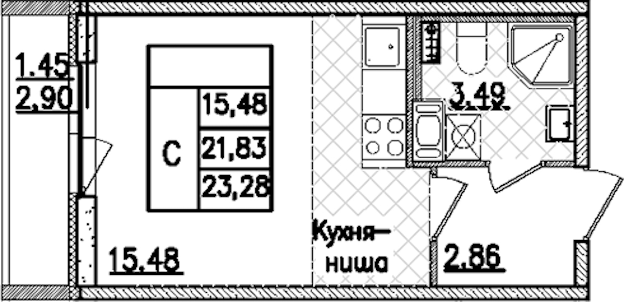 Квартира студия 23.28 м², 8/9 эт., ЖК «Кинопарк»