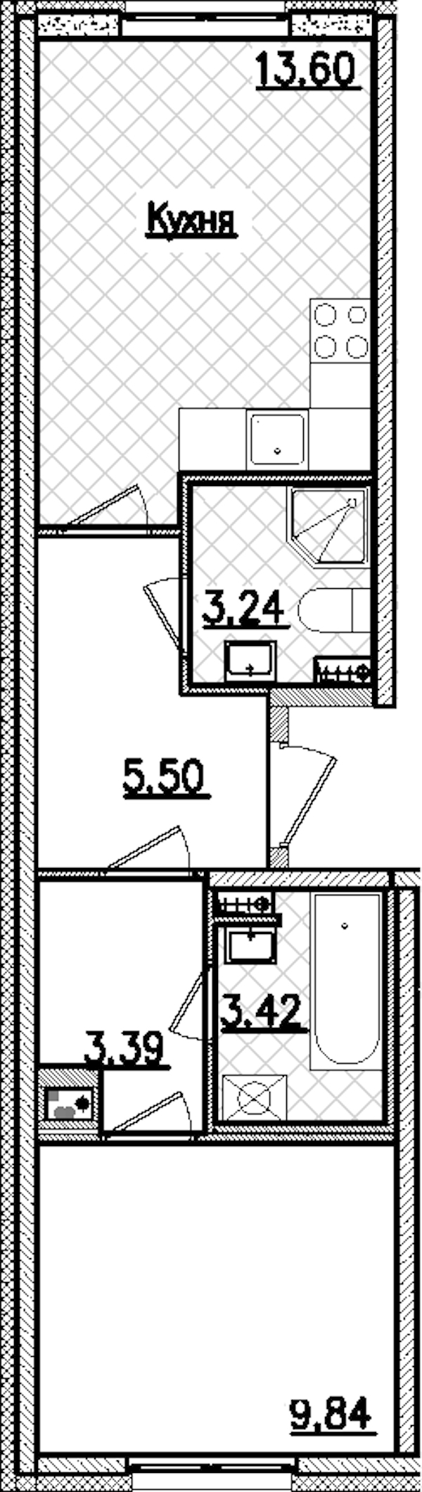 1-комнатная квартира 38.99 м², 2/9 эт., ЖК «Кинопарк»
