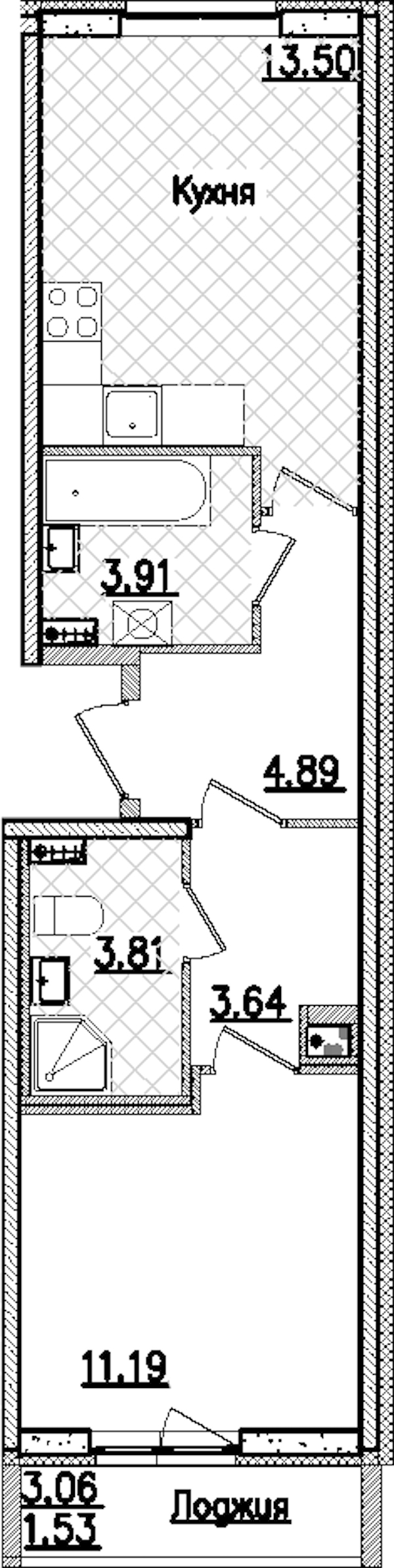 1-комнатная квартира 42.47 м², 3/9 эт., ЖК «Кинопарк»